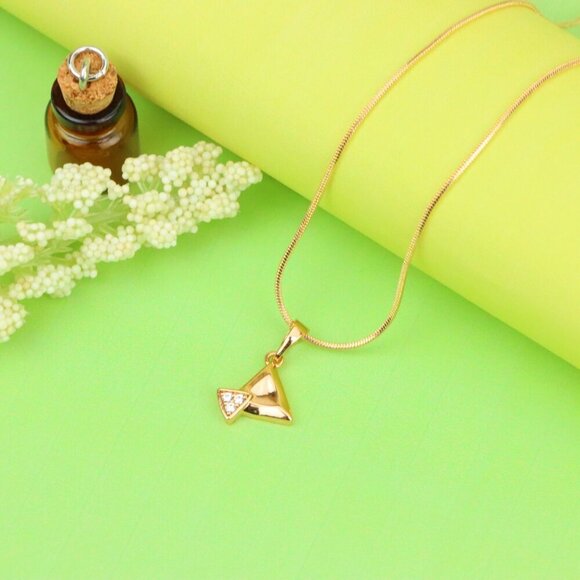 "Chic Rose Gold Triangle Pendant with Sparkling Stone Accent, XPPT1222 - Picture 5 of 13